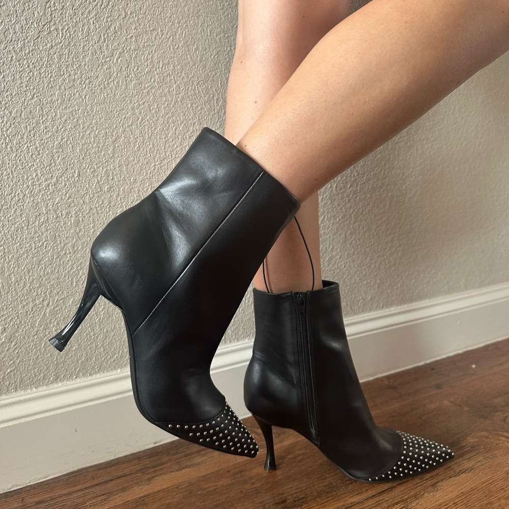 Nine West Black Studded Heeled Boots - Picture 3 of 4